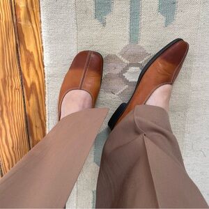 Y2K Dip Toe Tan Leather Flats